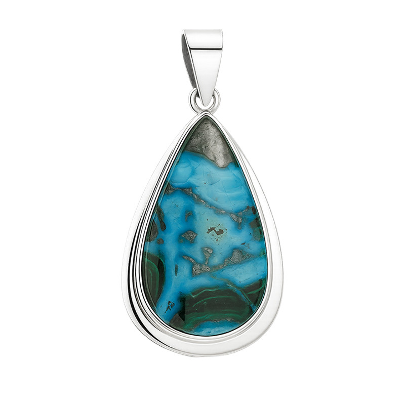 Zawieszka srebrna malachit-chryzokola Afryka