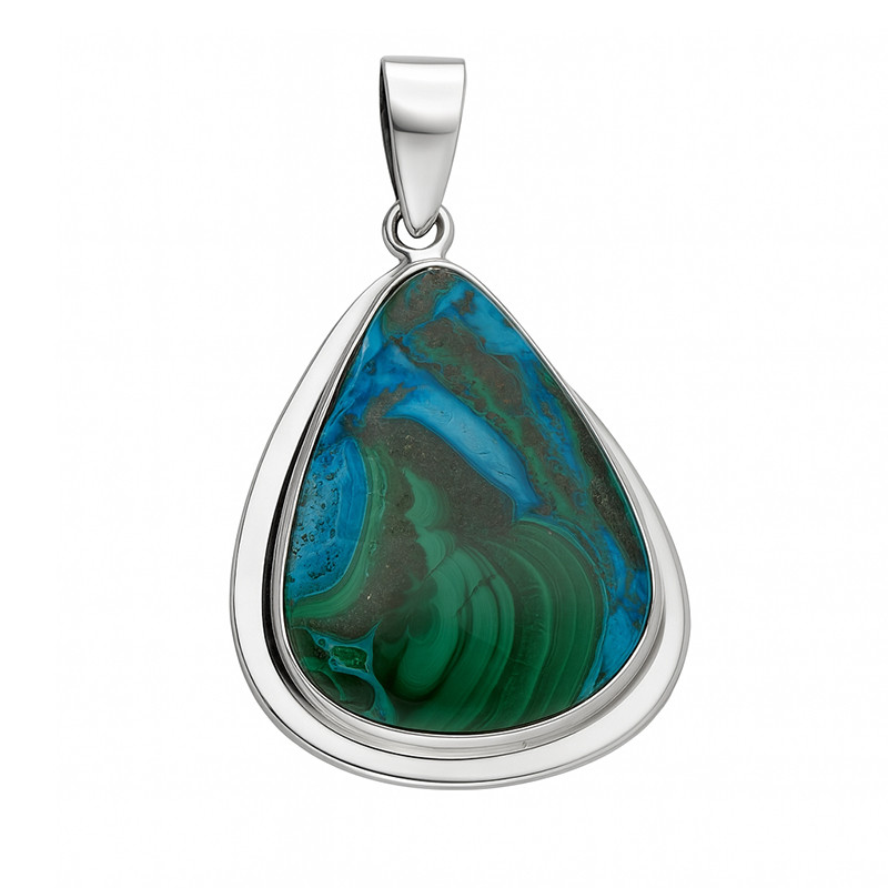 Zawieszka srebrna malachit-chryzokola z Afryki