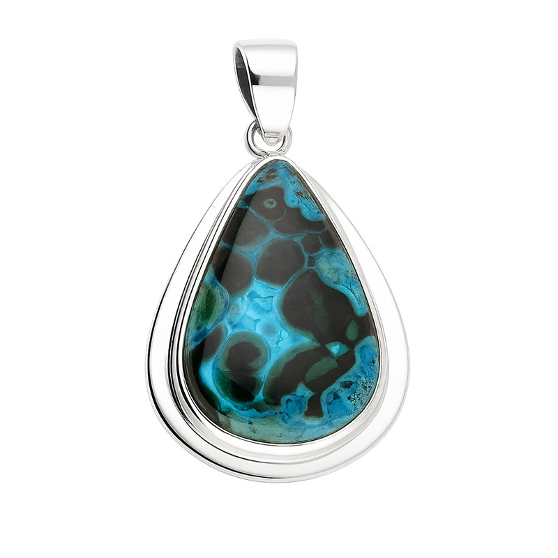 Wisiorek srebrny malachit-chryzokola z Afryki