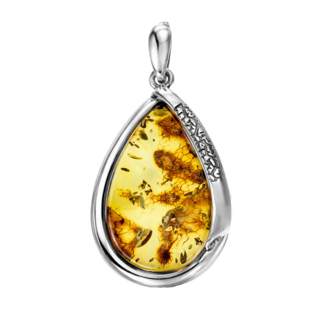 Wisior z bursztynem kropla w oprawie ze srebra 925