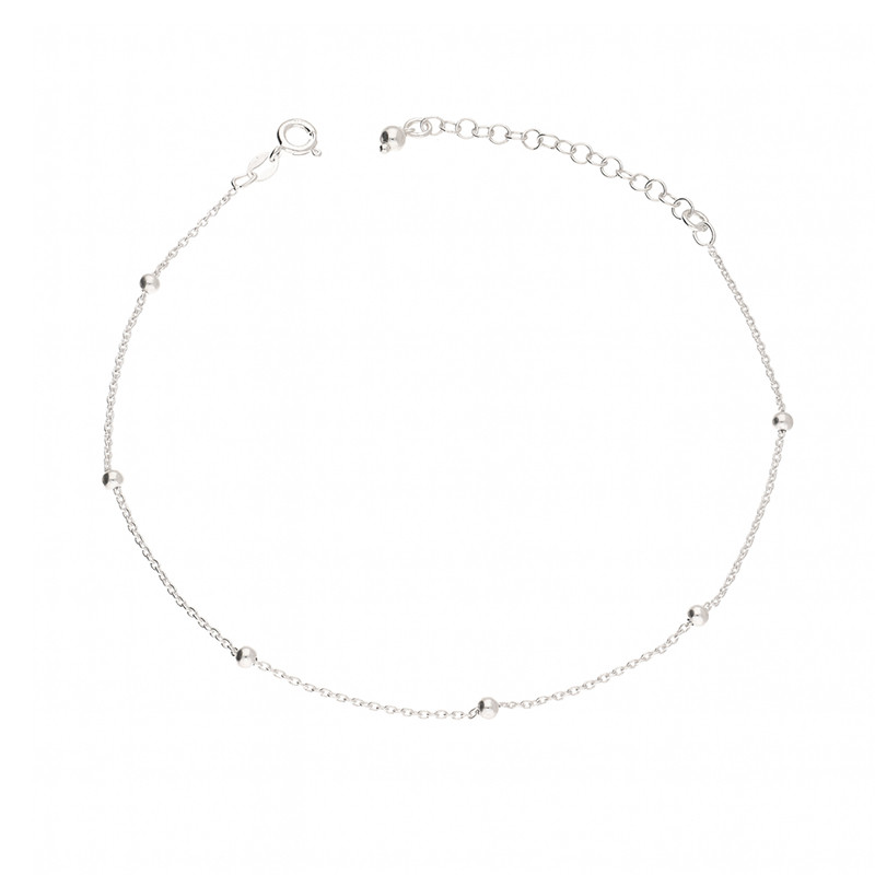 Bransoleta srebrna na nogę kulki gładkie na łańcuszku rolo