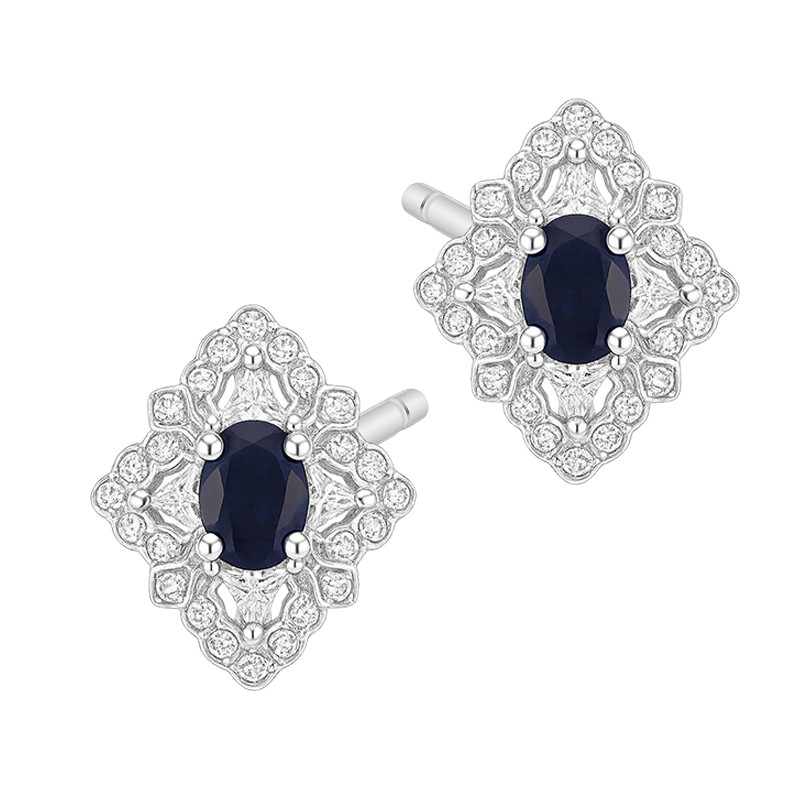 Kolczyki srebrne sztyfty z cyrkoniami i szafirami