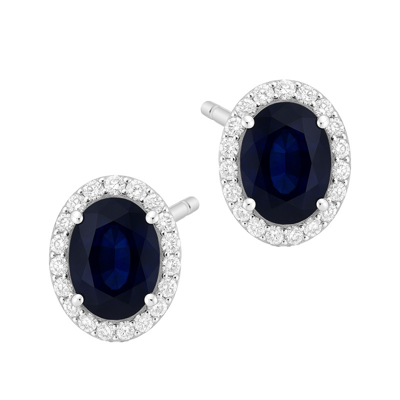 Kolczyki srebrne owalna markiza z cyrkoniami i szafirem