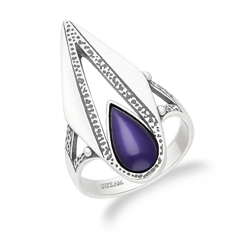 Pierścionek srebrny z kamieniem barwy kobaltowej