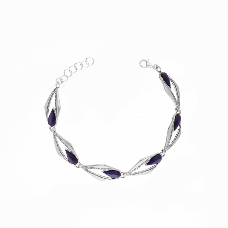 Srebrna Bransoletka Kobaltowa z Kamieniami - JubilerSezam.pl