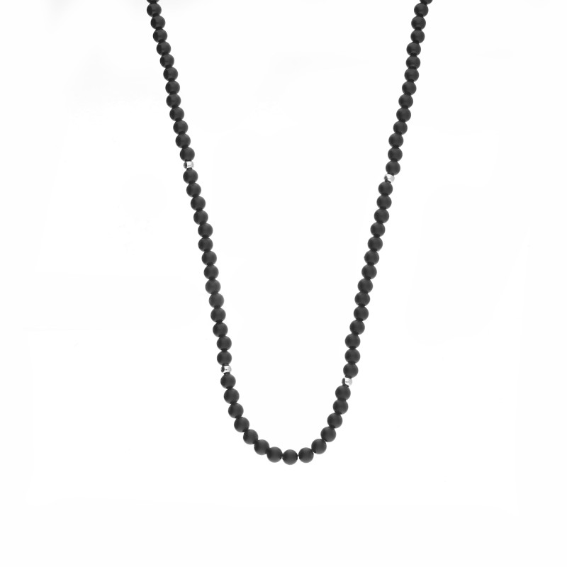 Naszyjnik srebrny z kulkami z agatu czarnego