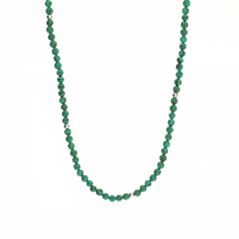 Naszyjnik z kulkami fasetowanymi z naturalnego Malachitu