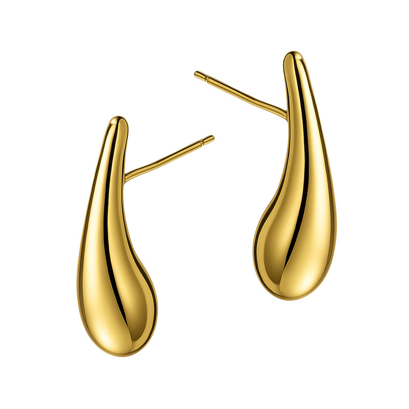 Pozłacane Kolczyki Krople - Podłużne, Gładkie - JubilerSezam.pl