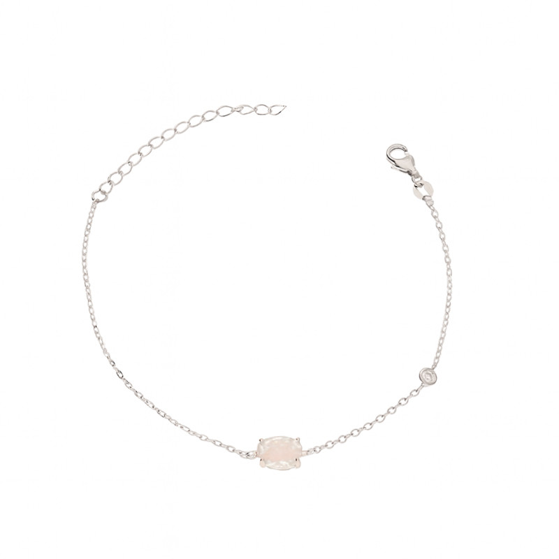 Srebrna Bransoletka z Białym Opalem i Cyrkonią - JubilerSezam.pl