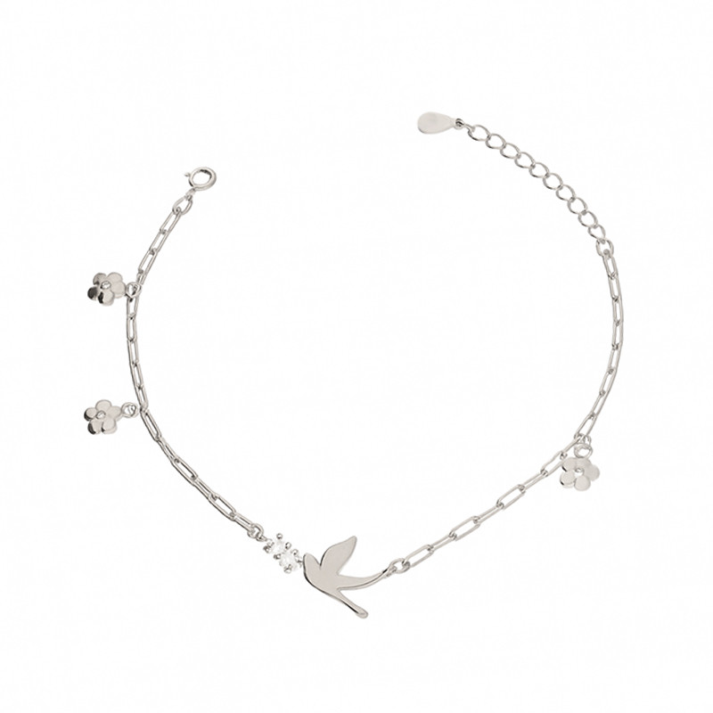 Srebrna Bransoletka Jaskółka i Kwiaty - JubilerSezam.pl
