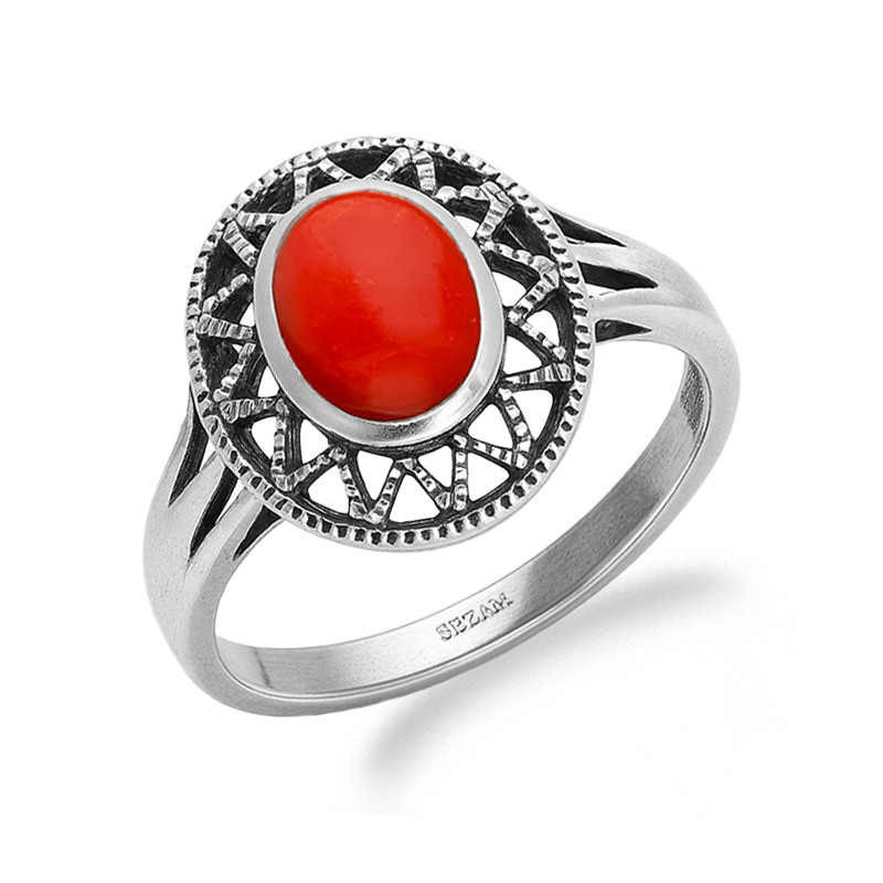 Pierścionek srebrny 925 z naturalnym karneolem