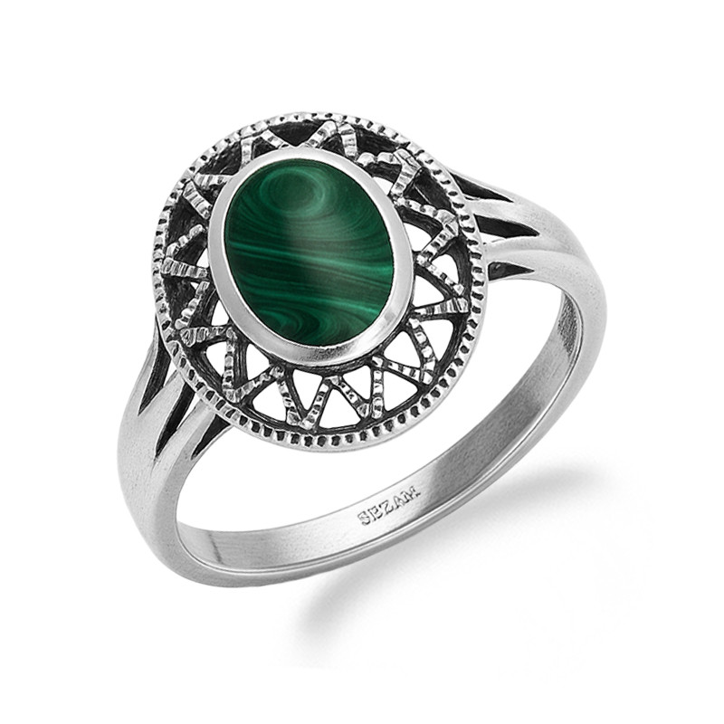 Pierścionek srebrny 925 z malachitem