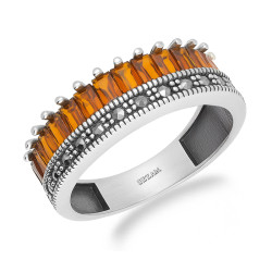 Pierścionek srebrny 925 z markazykami i granatami jubilerskimi