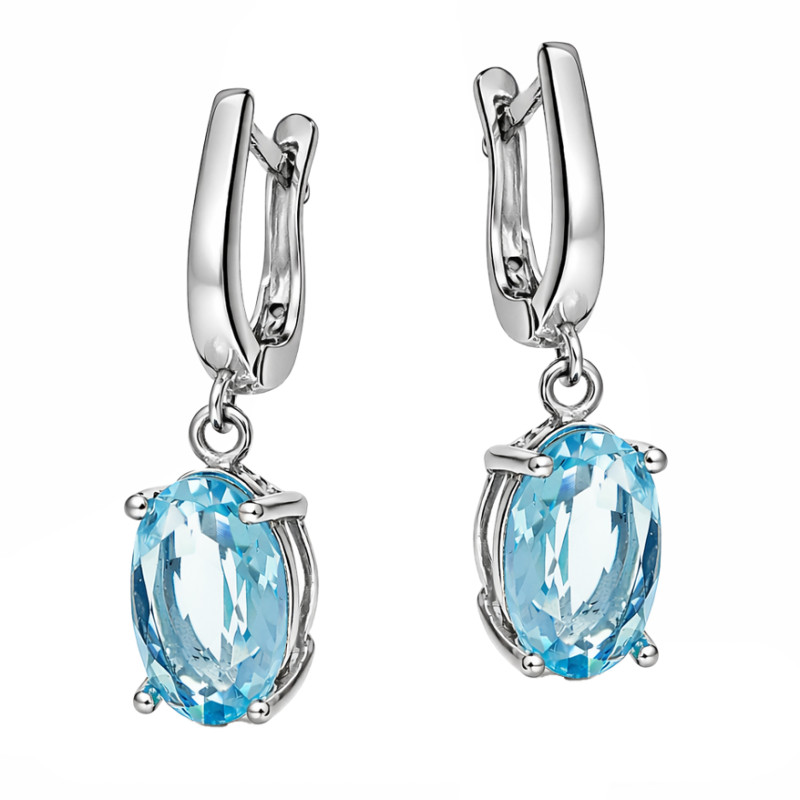 Komplet biżuterii srebrnej 925 kolczyki i wisiorek z topazem laboratoryjnym