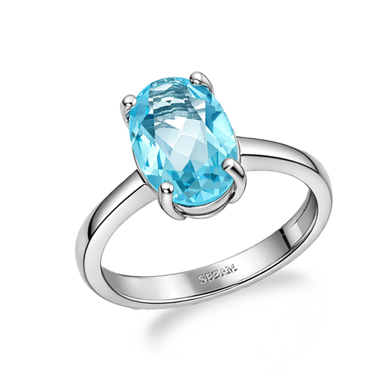 Pierścionek srebrny 925 z topazem laboratoryjnym