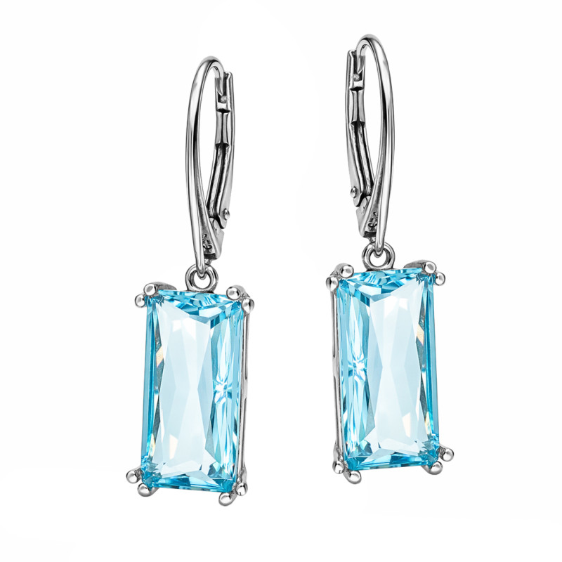 Komplet biżuterii srebrnej kolczyki i wisiorek z topazem laboratoryjnym