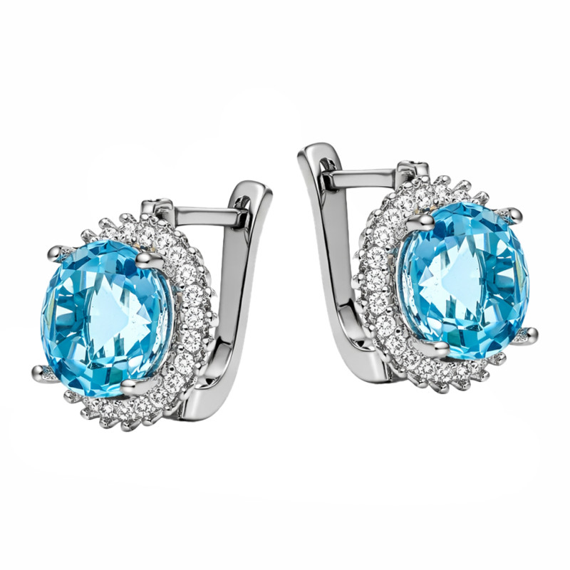 Komplet biżuterii srebrnej 925 kolczyki i wisiorek z cyrkonią barwy topazu i cyrkoniami naokoło