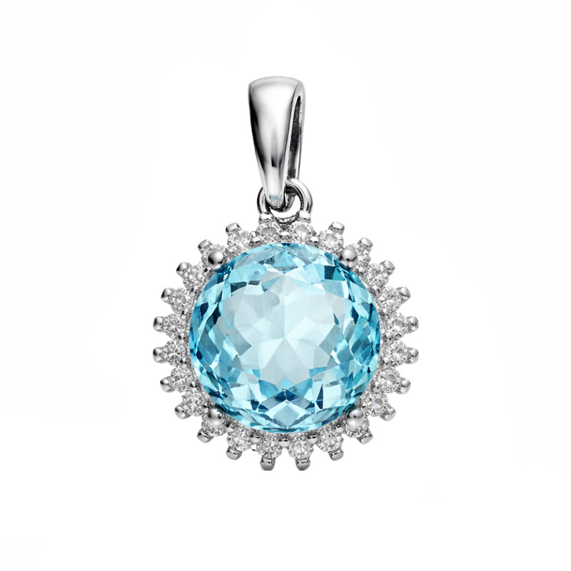 Komplet biżuterii srebrnej 925 kolczyki i wisiorek z cyrkonią barwy topazu i cyrkoniami naokoło