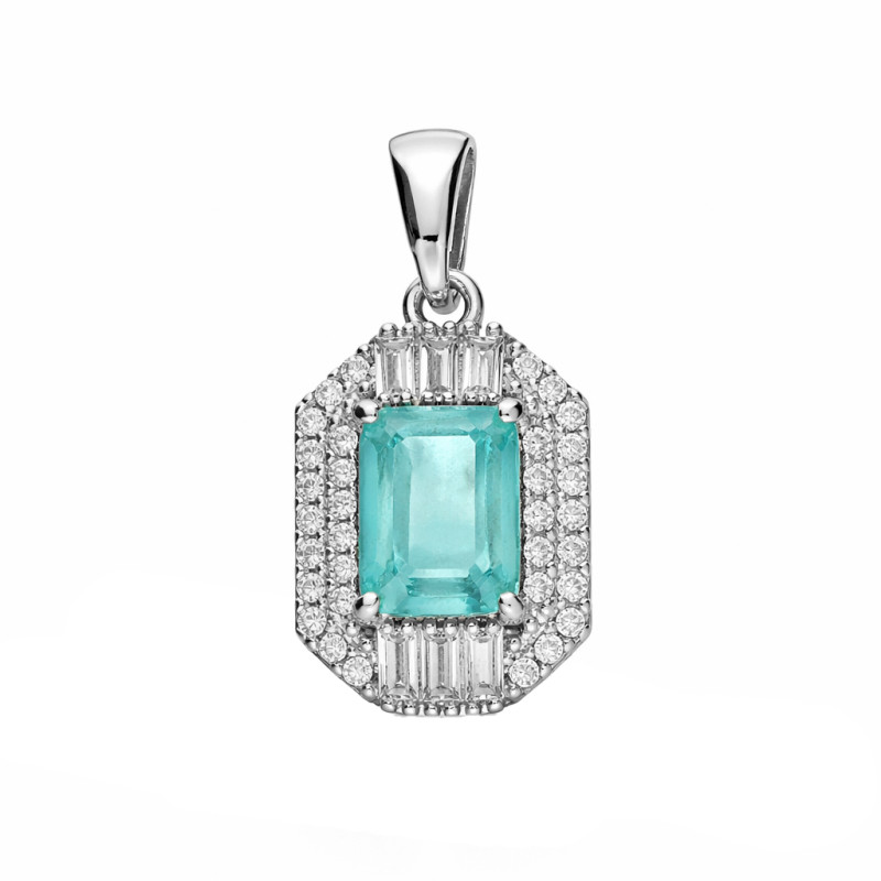 Komplet srebrnej biżuterii kolczyki i wisiorek z cyrkoniami białymi i błękitnymi próba 925