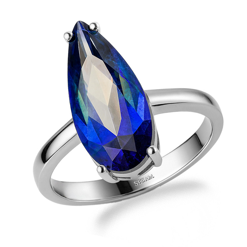 Pierścionek srebrny 925 z kwarcem laboratoryjnym o barwie mystic szlif gruszka