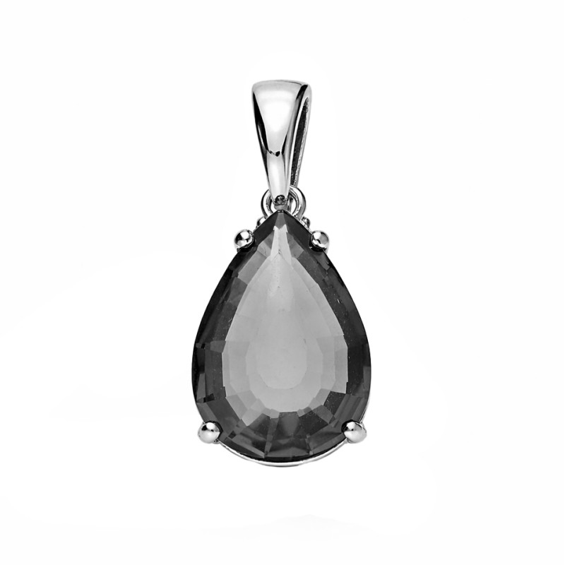 Komplet srebrny kolczyki i wisiorek z kwarcem dymnym szlif gruszka