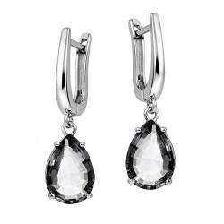 Komplet srebrny kolczyki i wisiorek z kwarcem dymnym szlif gruszka