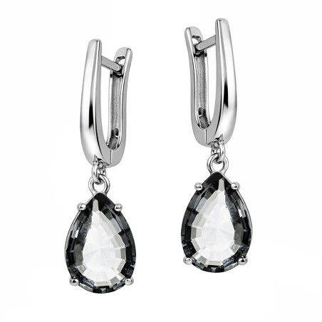 Komplet srebrny kolczyki i wisiorek z kwarcem dymnym szlif gruszka