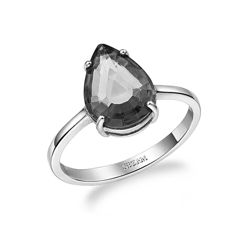 Pierścionek srebrny 925 z kwarcem dymnym o szlifie gruszka