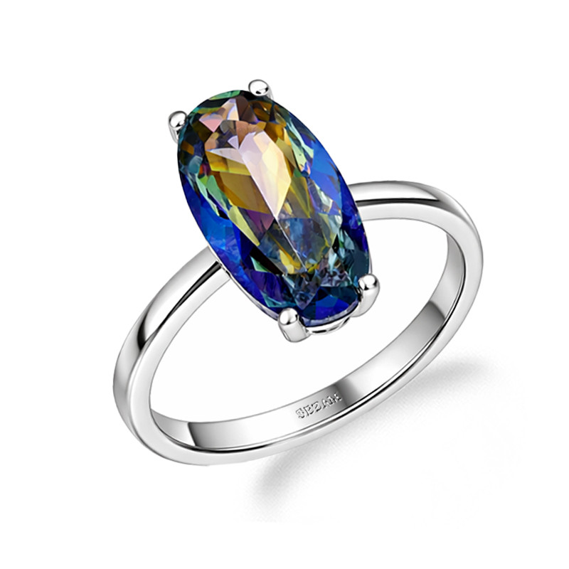 Pierścionek srebrny 925 z owalnym kwarcem jubilerskim o barwie mystic