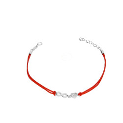 Bransoletka srebrna 925 infinity z sercem, sznurek czerwony