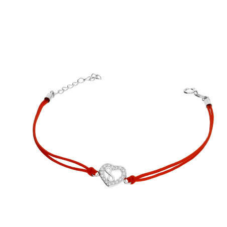 Bransoletka srebrna 925 serce z infinity na sznurku czerwonym