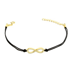 Bransoletka infinity srebro 925 koloru złotego sznurek czarny