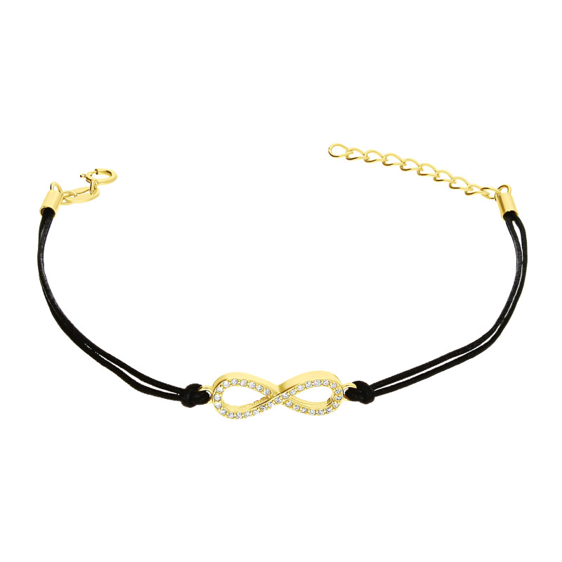 Bransoletka infinity srebro 925 koloru złotego sznurek czarny