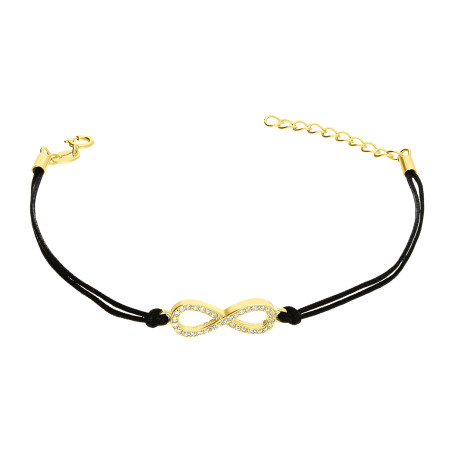 Bransoletka infinity srebro 925 koloru złotego sznurek czarny