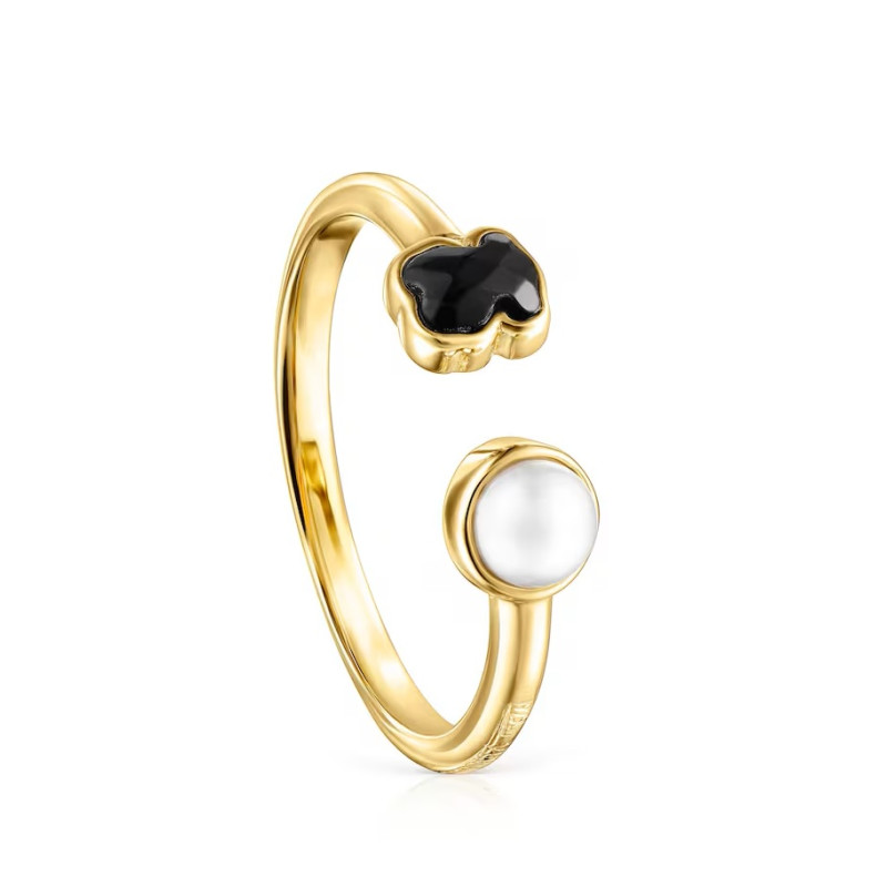 Tous Glory - Pierścionek z żółtego srebra Vermeil z perłą i onyksem