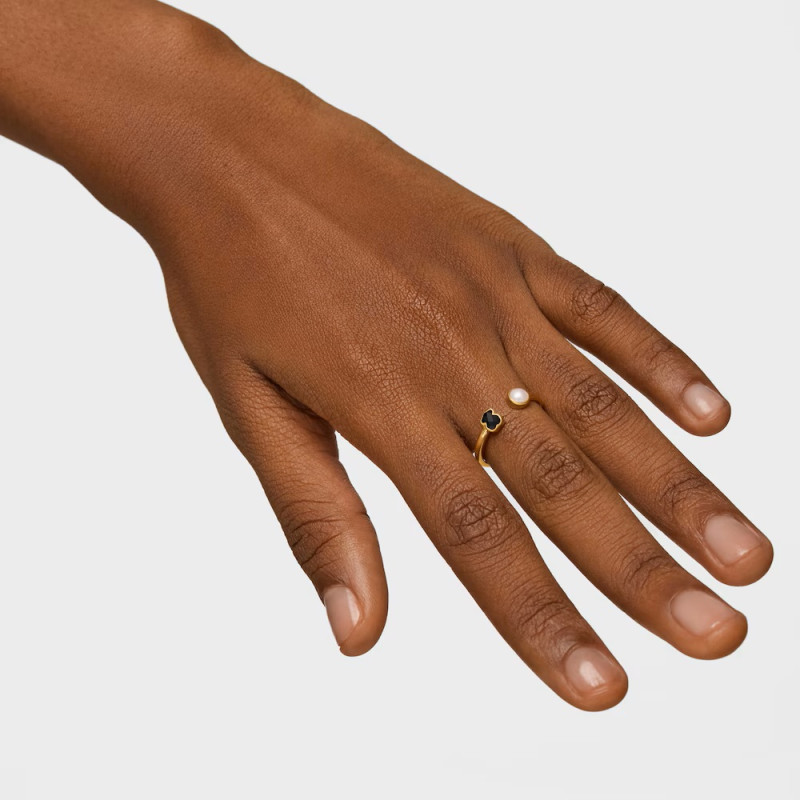 Tous Glory - Pierścionek z żółtego srebra Vermeil z perłą i onyksem