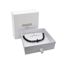 Bransoletka sznurkowa czarna z kulkami i krzyżem