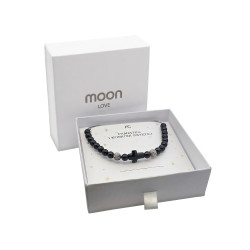 Bransoletka sznurkowa czarna z kamieniami i krzyżem