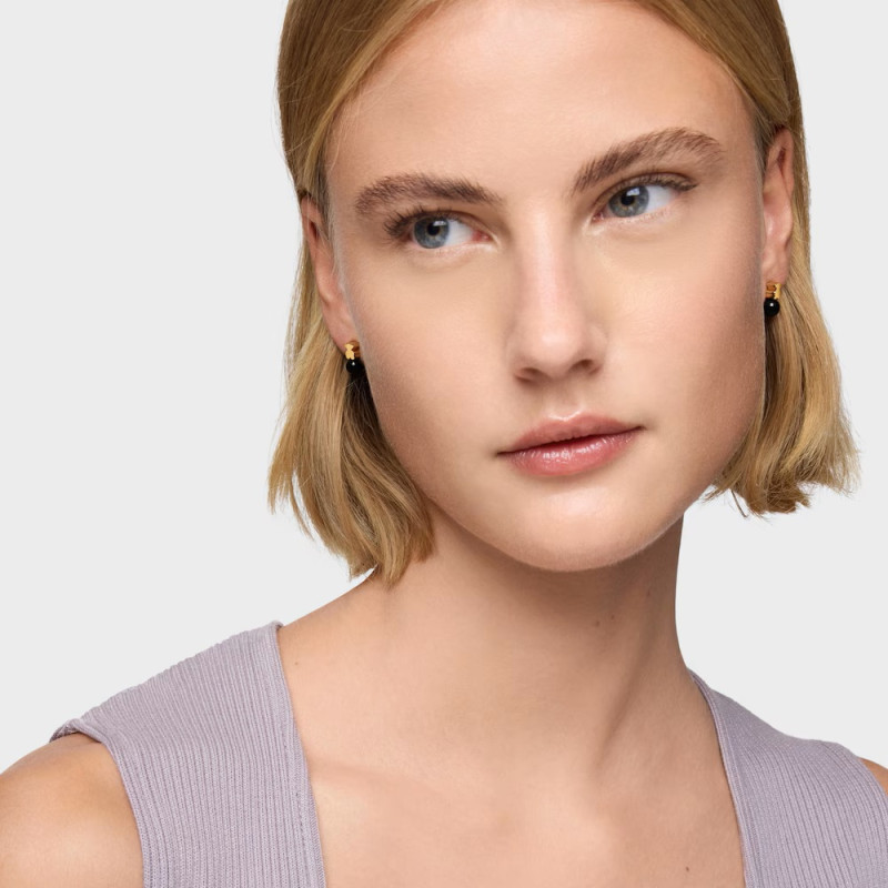 Kolczyki TOUS ze srebra powlekanego złotem 18-karatowym z onyksem Icon Mesh