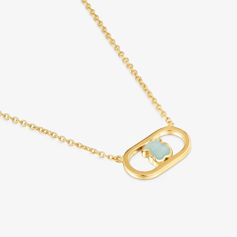 Naszyjnik ze srebra powlekanego złotem 18-karatowym z amazonitem TOUS Camille