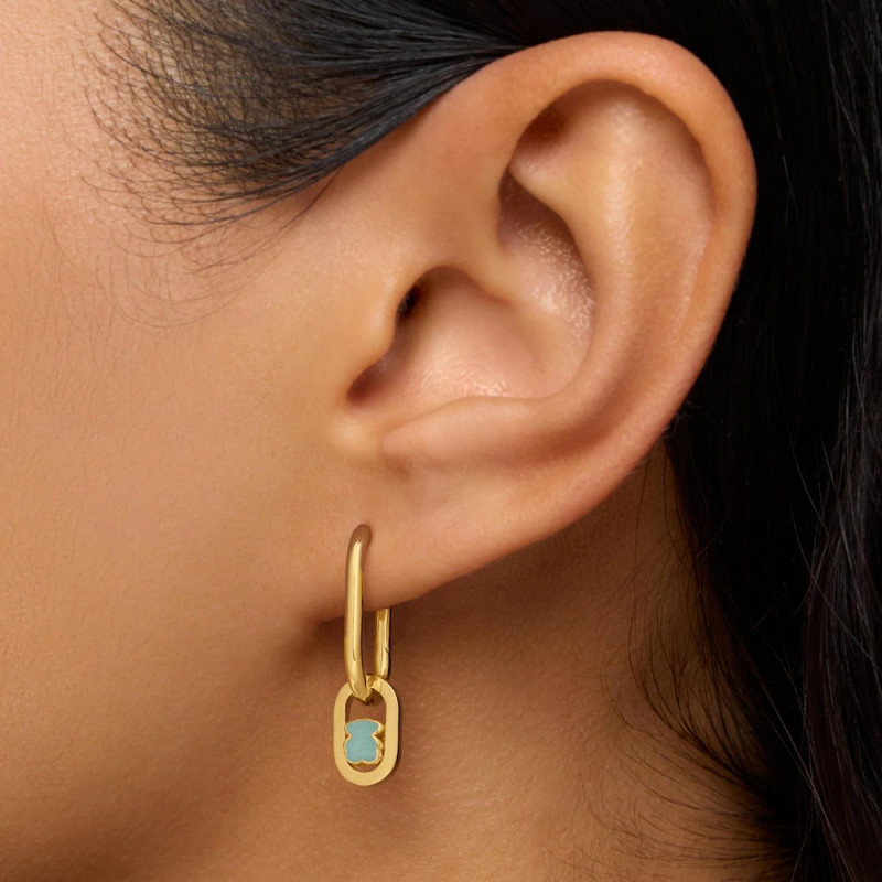 Kolczyki kreolki ze srebra powlekanego złotem 18-karatowym z amazonitem TOUS Camille