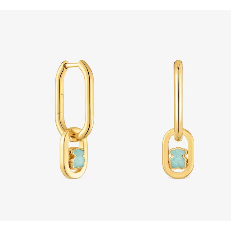 Kolczyki kreolki ze srebra powlekanego złotem 18-karatowym z amazonitem TOUS Camille