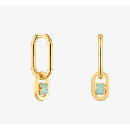 Kolczyki kreolki ze srebra powlekanego złotem 18-karatowym z amazonitem TOUS Camille