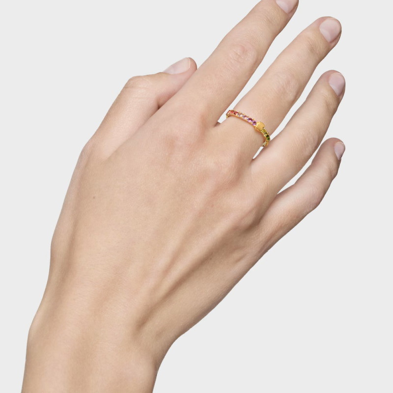 Pierścionek ze srebra powlekanego 18-karatowym złotem z kamieniami szlachetnymi TOUS Straight