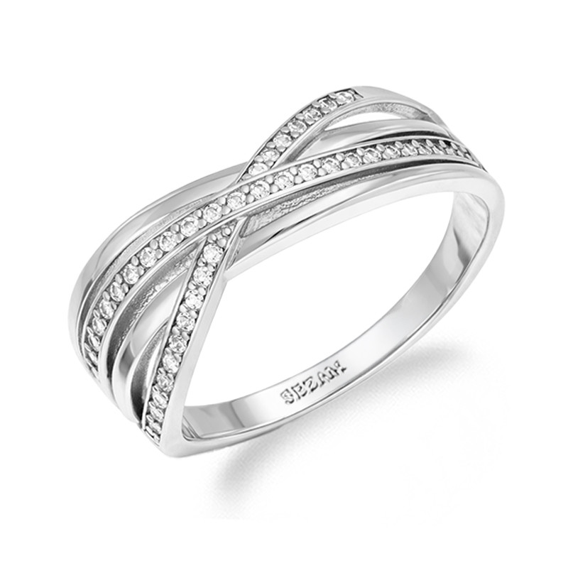 Pierścionek przeplatany x z cyrkoniami, srebro 925