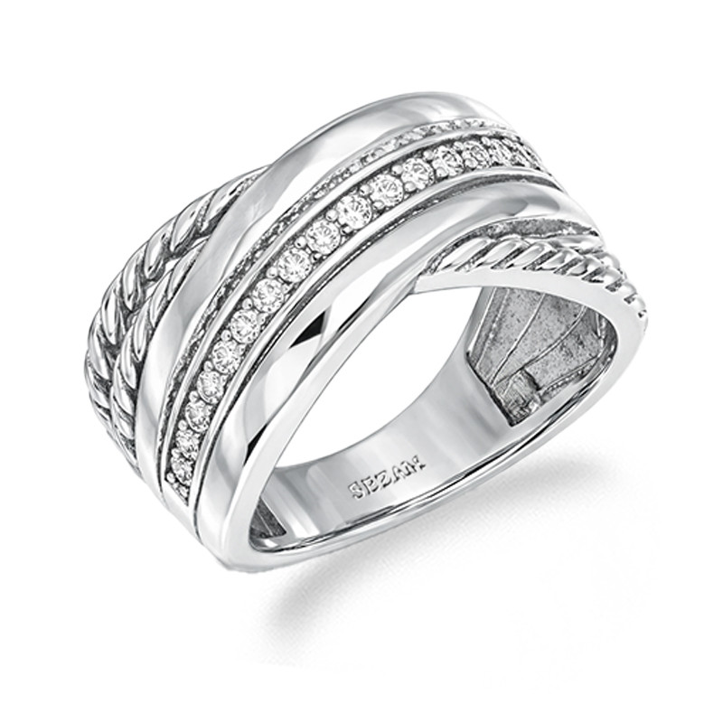 Pierścionek przeplatany z cyrkoniami, srebro 925