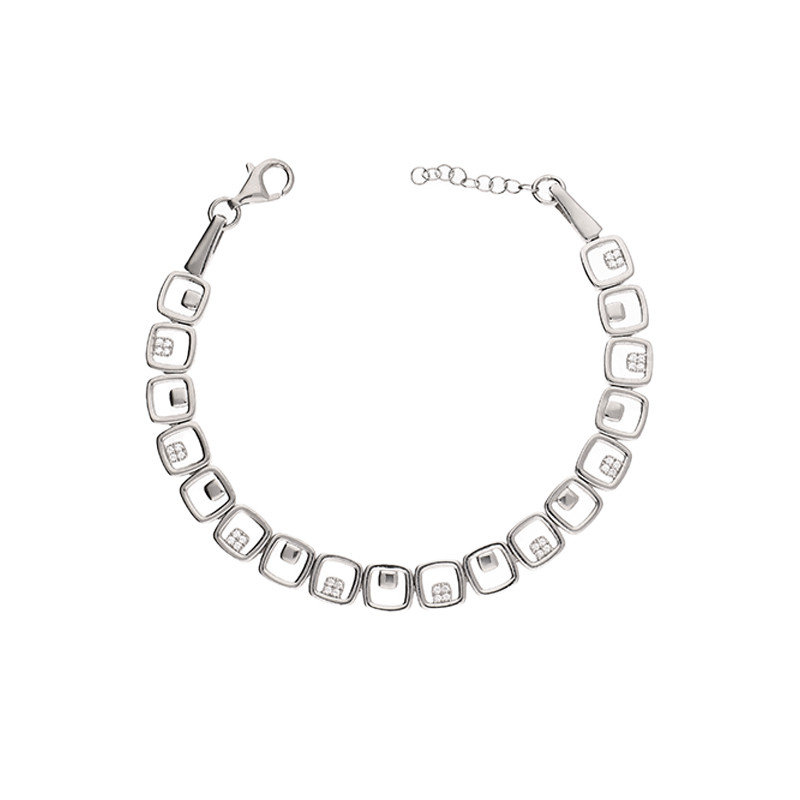Srebrna bransoletka z kwadratami i cyrkoniami - JubilerSezam.pl