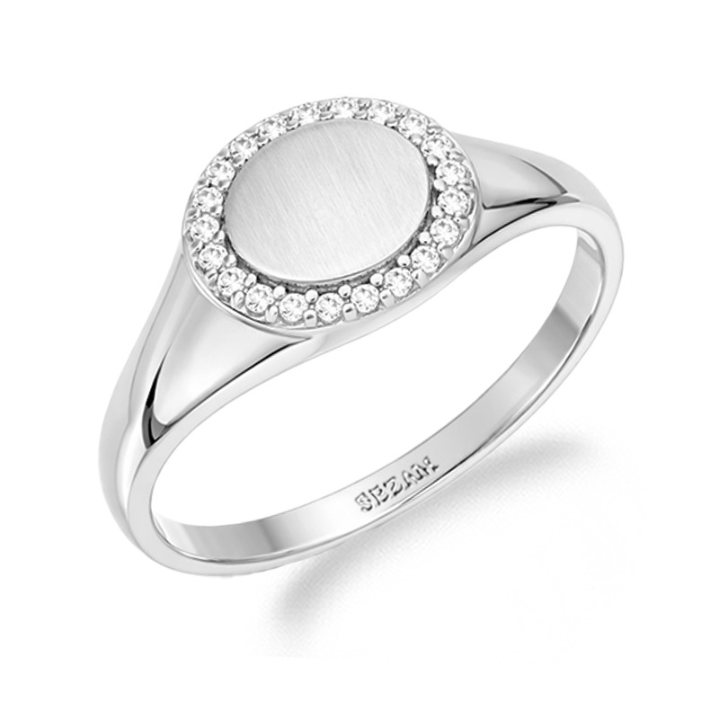 Pierścionek w formie sygnetu z kółkiem i cyrkoniami, srebro 925