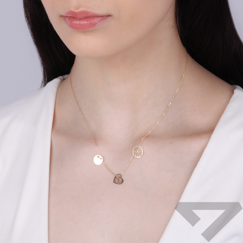 Naszyjnik złoty z sercem i kołami próba 375