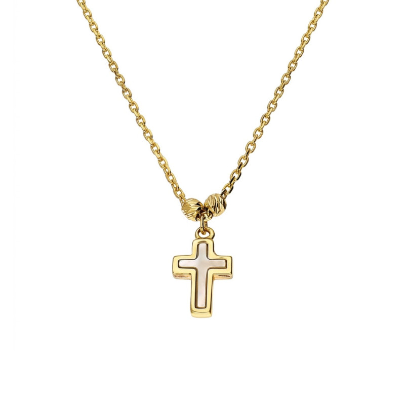 Złoty Naszyjnik z Krzyżykiem Masa Perłowa - JubilerSezam.pl